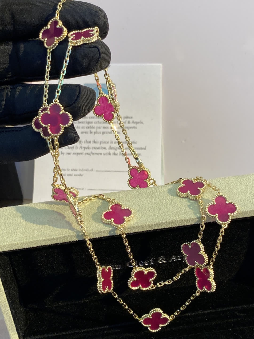 Van Cleef & Arpels Vintage Alhambra 18K Yellow Gold Ruby Necklace
